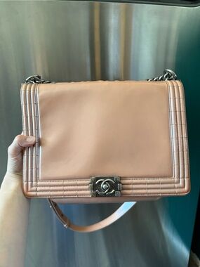 CHANEL Light Pink Boy Shoulder Bag with Silver Hardware